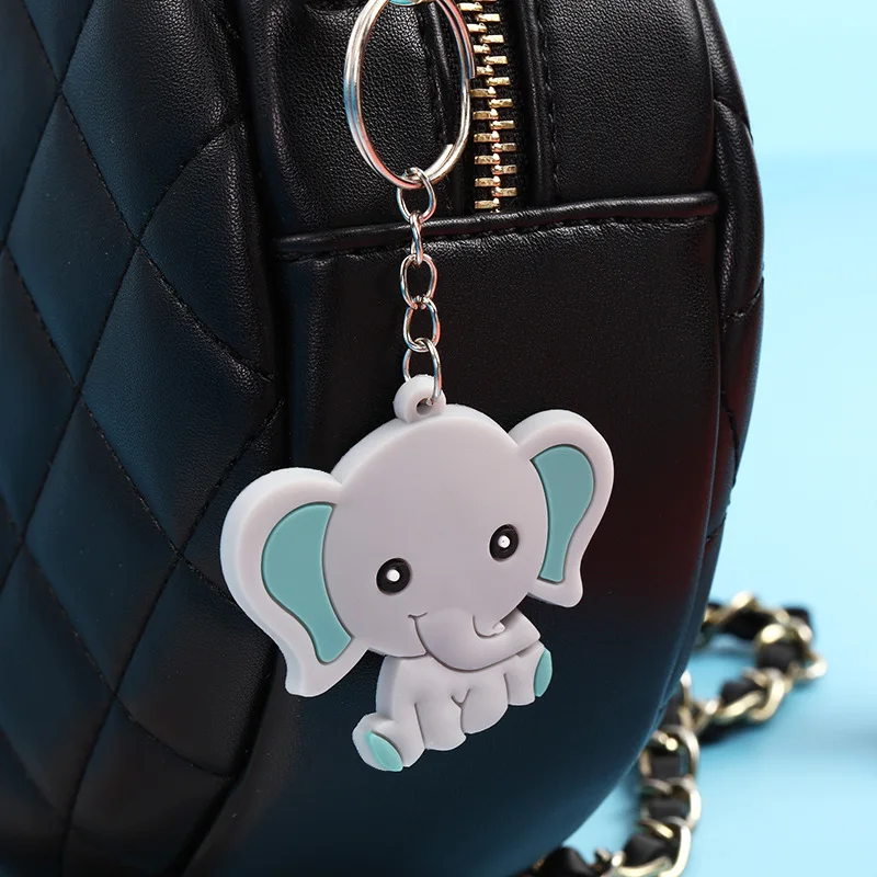 Porte-clés éléphant Brodé Fait Main - Cadeau Original, Tissu Bleu