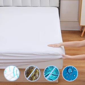 Waterproof Bamboo Fiber Terry Cloth Mattress Protector Anti-Bacteria Breathable All-Season Healthy Sleeping Bed Wetting Cover
