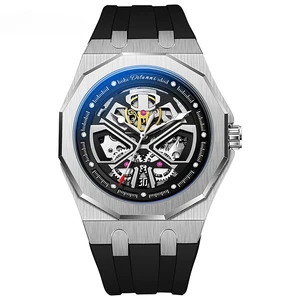 Top Selling Luxury OEM Automatic Mechanical Movement Men Wrist Silicone Strap Alloy Case Watch for Private Label