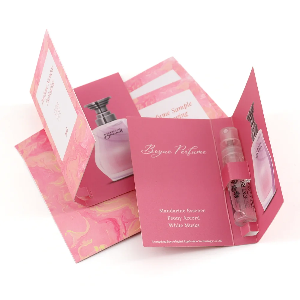 Wholesale Custom 1ml 2ml Sample Perfume Vial Glass Bottle Packaging Card Printing Perfume Paper Cards