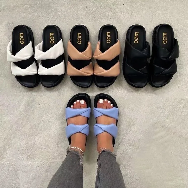 Roman style One-word simple women's sandals platform casual lazy beach slippers