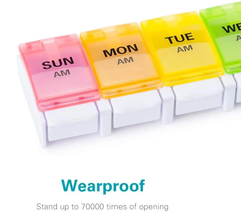 Weekly Pill Organizer 2 Times A Day,Bpa Free 7 Day Pill Box Case Medicine Organizer Easy Push