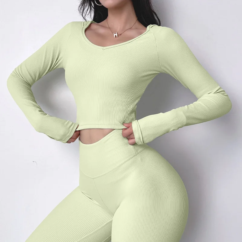 Threaded Tight-fitting Yoga Clothes Women's Hooded Long-sleeved Fitness ...