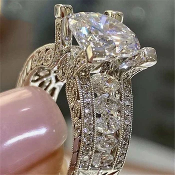 Sterling Silver 925 Filled Jewelry Moissanite Style Ring Cushion Zirconia Anillos Tension Setting Square Gemstone Ring Supplier