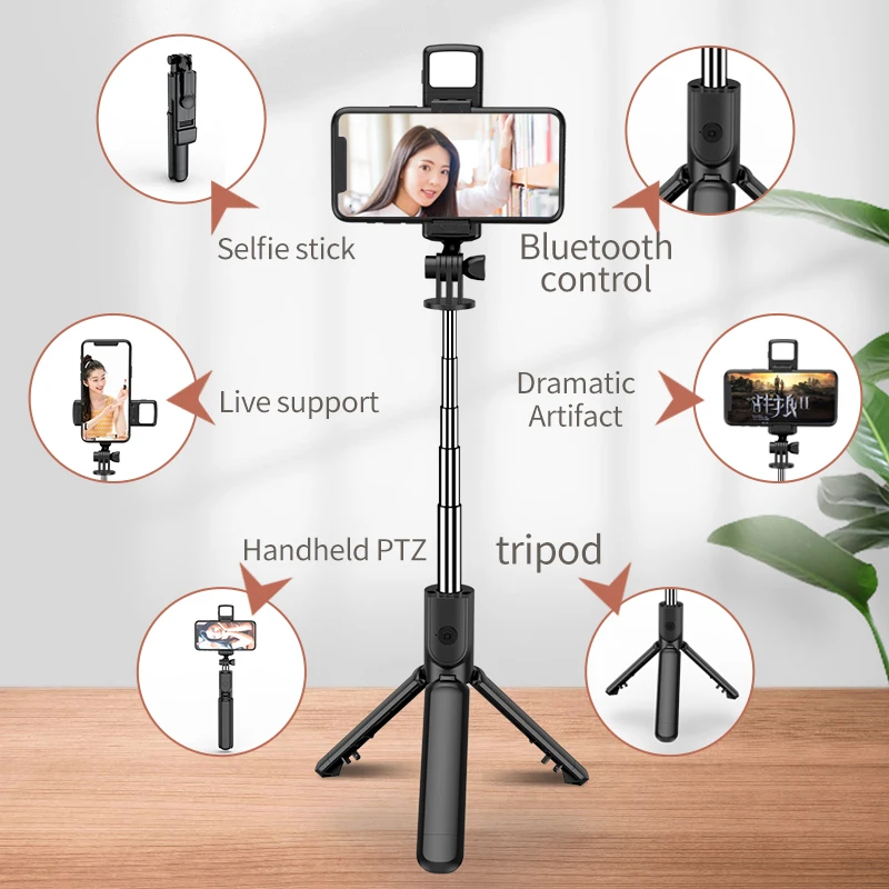 Bluetooth Selfie Stick Tripod Wireless Remote 360 Degrees Rotation Mini  Extendable Selfie Stick Stand Holder With LED Fill Light