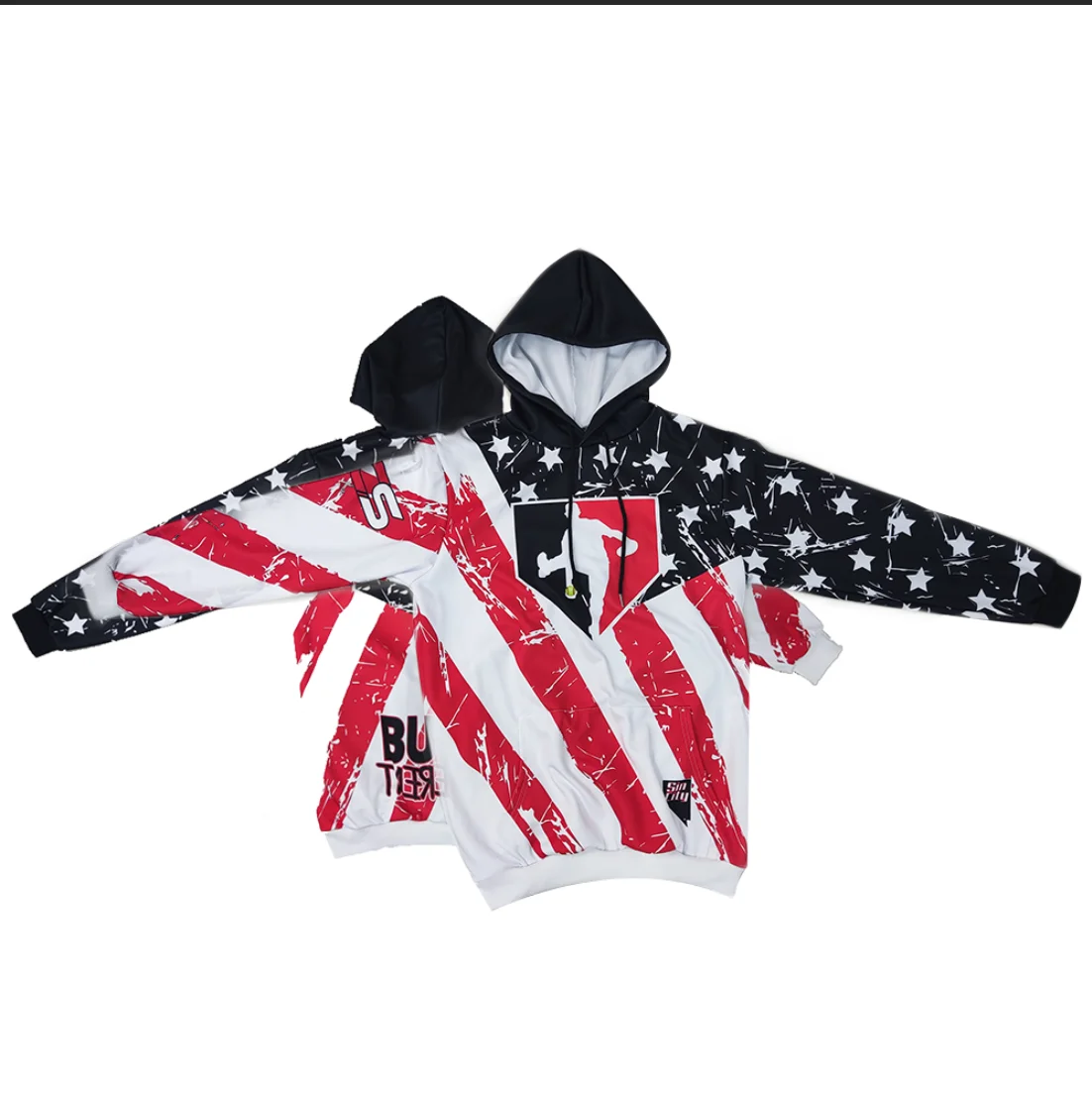 Superior Quality Men's Hoodie Custom Designed White-Red 3D American Flag Print Autumn Sports Pullover Sweatshirt