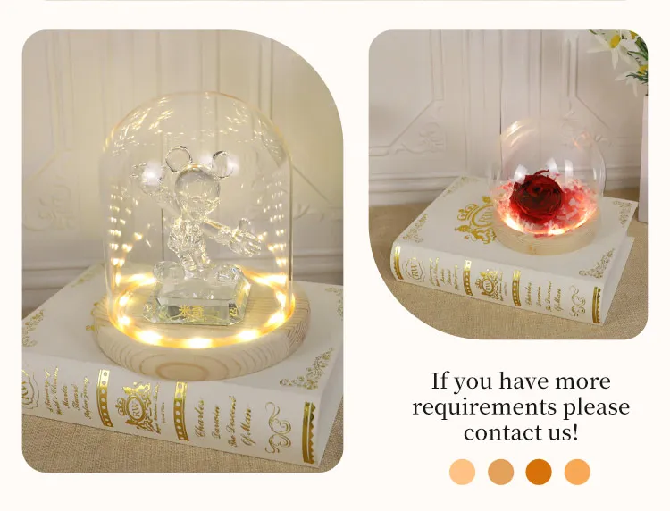 Wholesale led lighting up clear glass dome hand blown table ornament display glass dome for preserve decor supplier