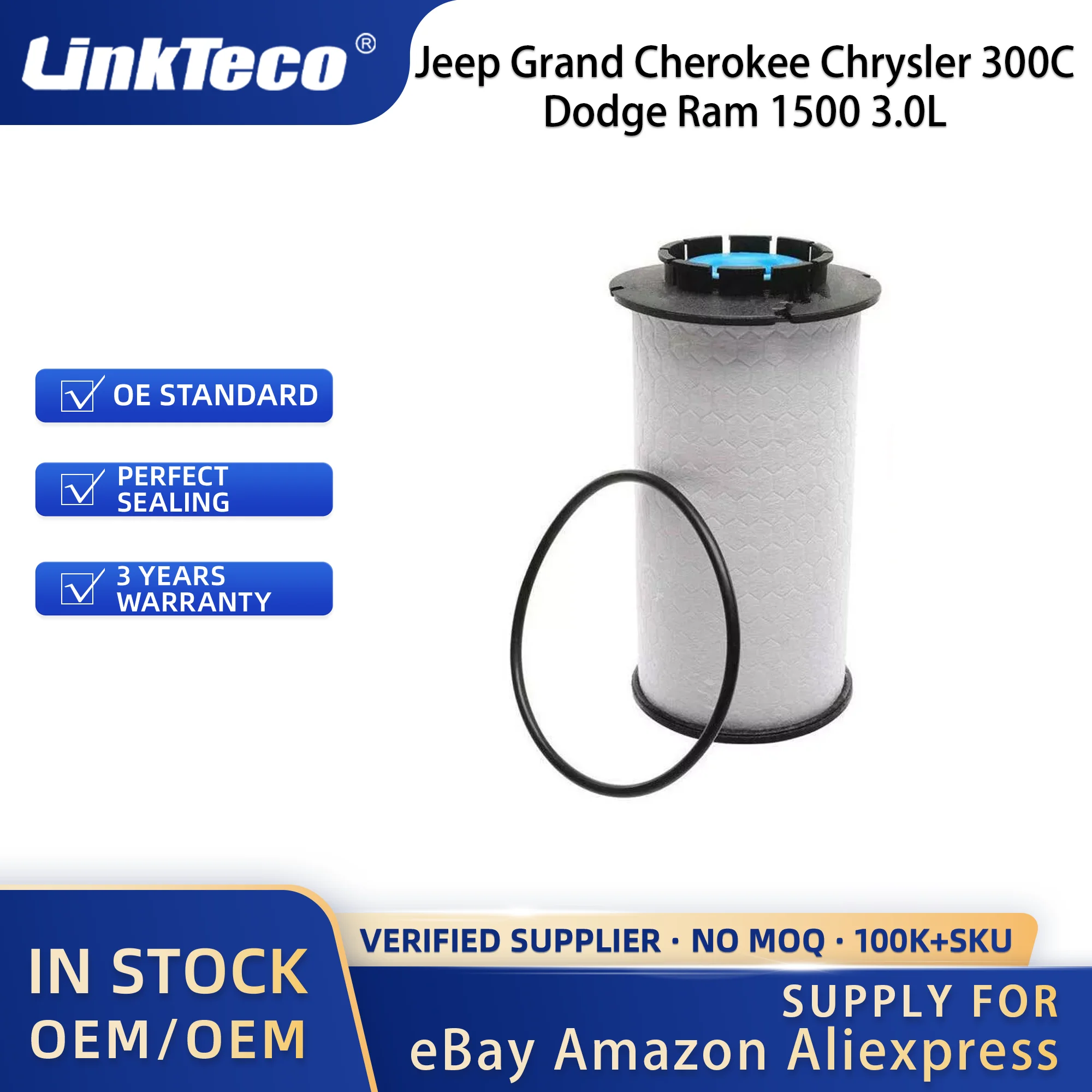 Linkteco Oil and Fuel Filter Kit for Jeep Grand Cherokee Chrysler 300C Dodge Ram 1500 3.0L Eco-Diesel 2011-2018 68229402AA