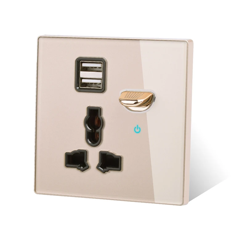 13a Universal Power Socket With Usb Wall Outlet With Led Black Glass Uk