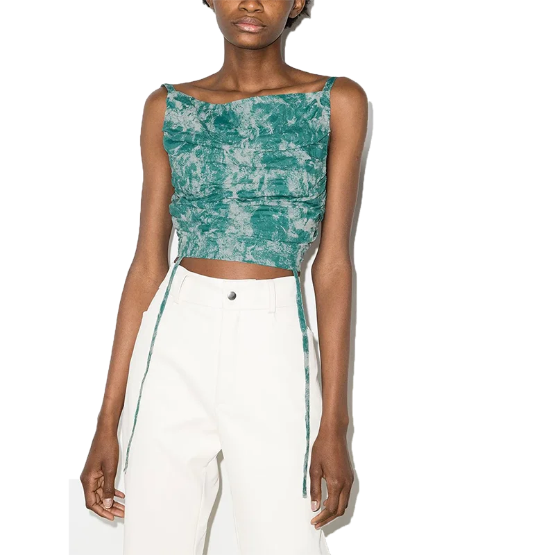 Best Sale Custom Ladies Elegant Summer Outfit Ruched Square Neck Tie Dye Crop  Top Pleated Top Spaghetti Strap Top For Women - Buy Pleated Top,Tie Dye Crop  Top,Spaghetti Strap Top Product on