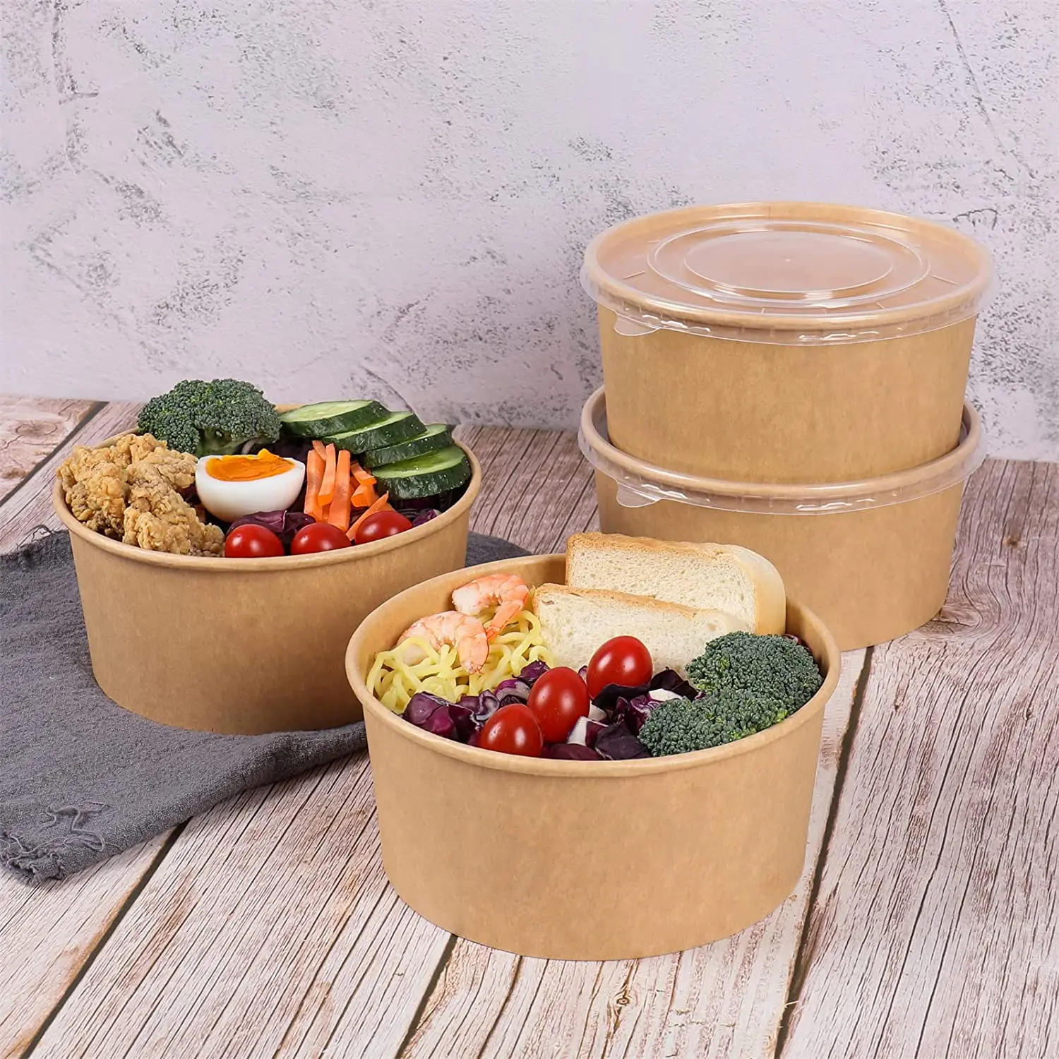 Customized Logo Take Away To Go Craft Paper Bowl Salad Bowl Fruit