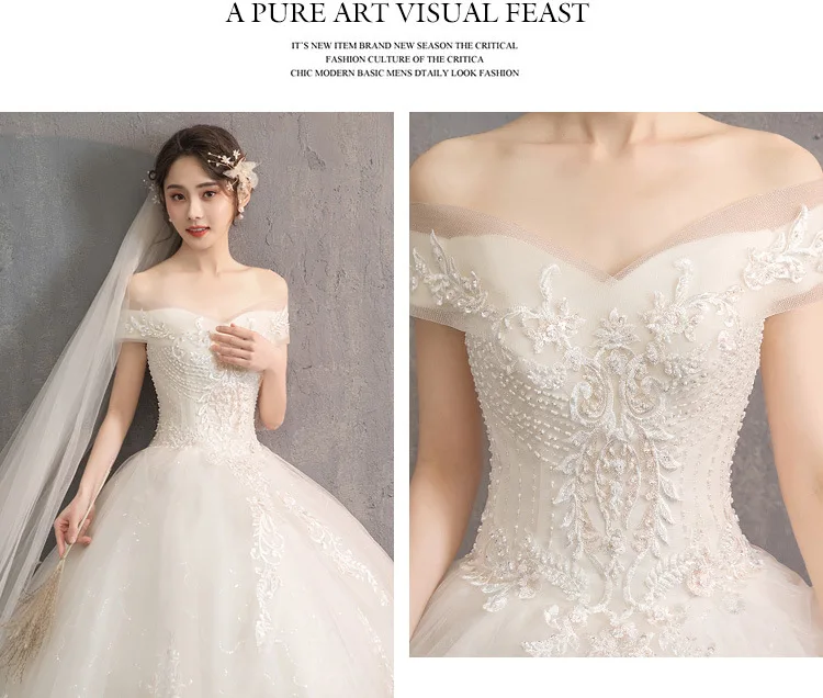 Princess Champagne Mermaid Wedding Dress Off Shoulder Crystal Wedding Gowns