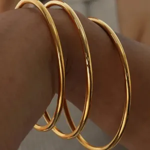 18K Gold Plated Stainless Steel Waterproof Minimalist Diamond Bangle Bracelet Wholesale Hypoallergenic Cuff Jewelry Sets Unisex