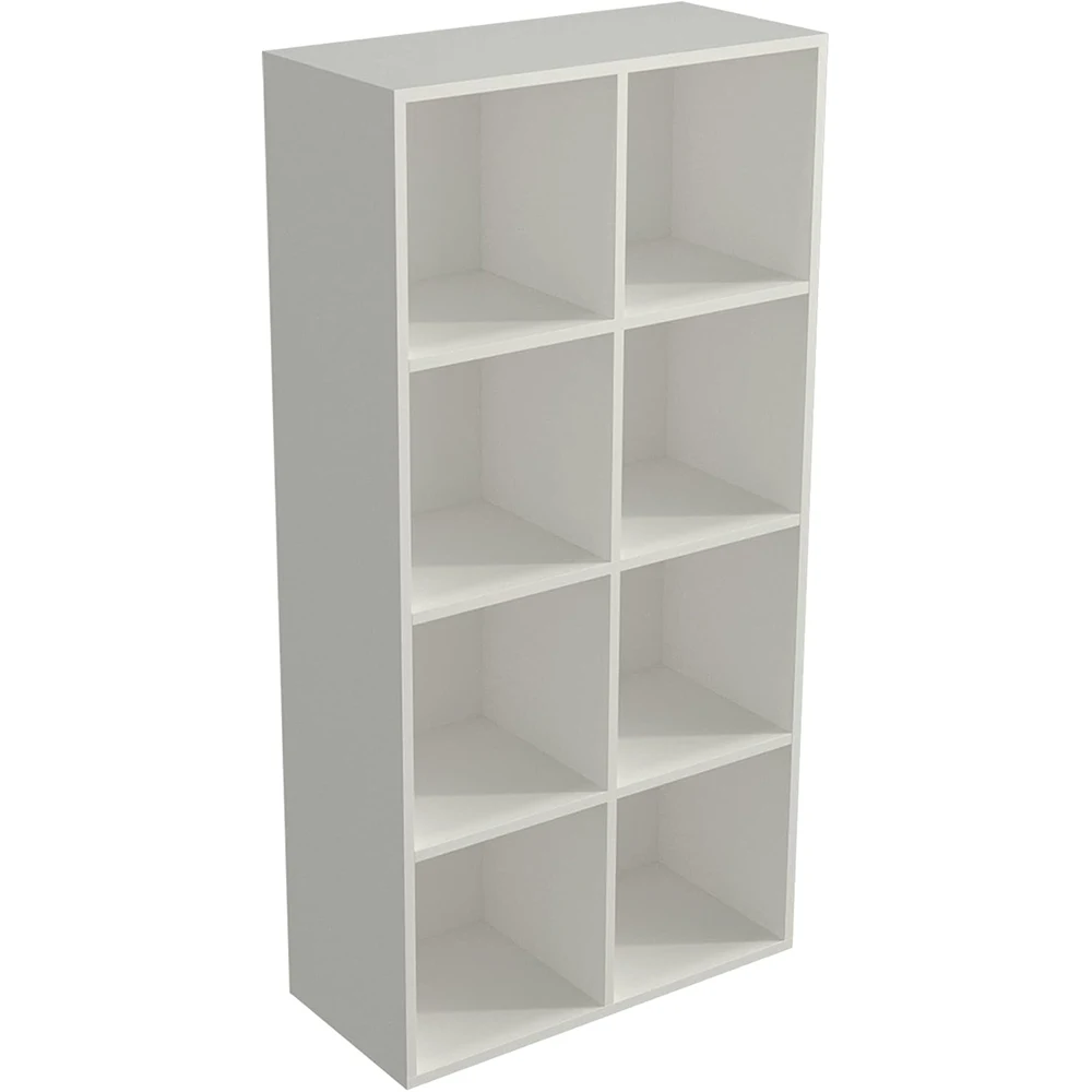 8-Cube Industrial Storage Shelf Bookcase Wooden 4-Tier Floor Standing Open Modern TV Stand Home Office Warm White