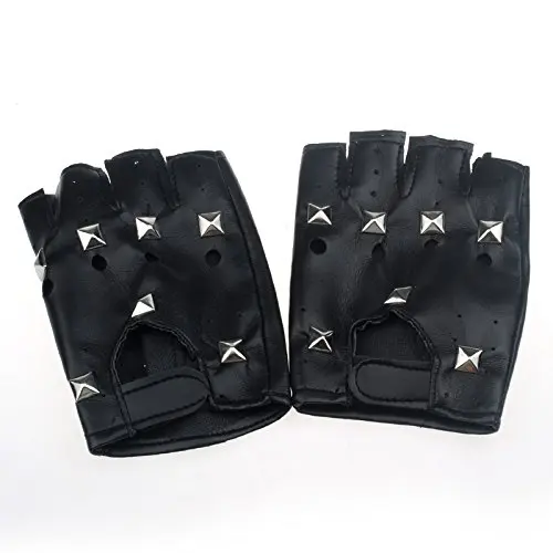 Brussels Sports Fingerless Gloves Punk Hip Hop Pu Leather Motorcycle Half Finger Cycling Rivet Winter Warm Protective