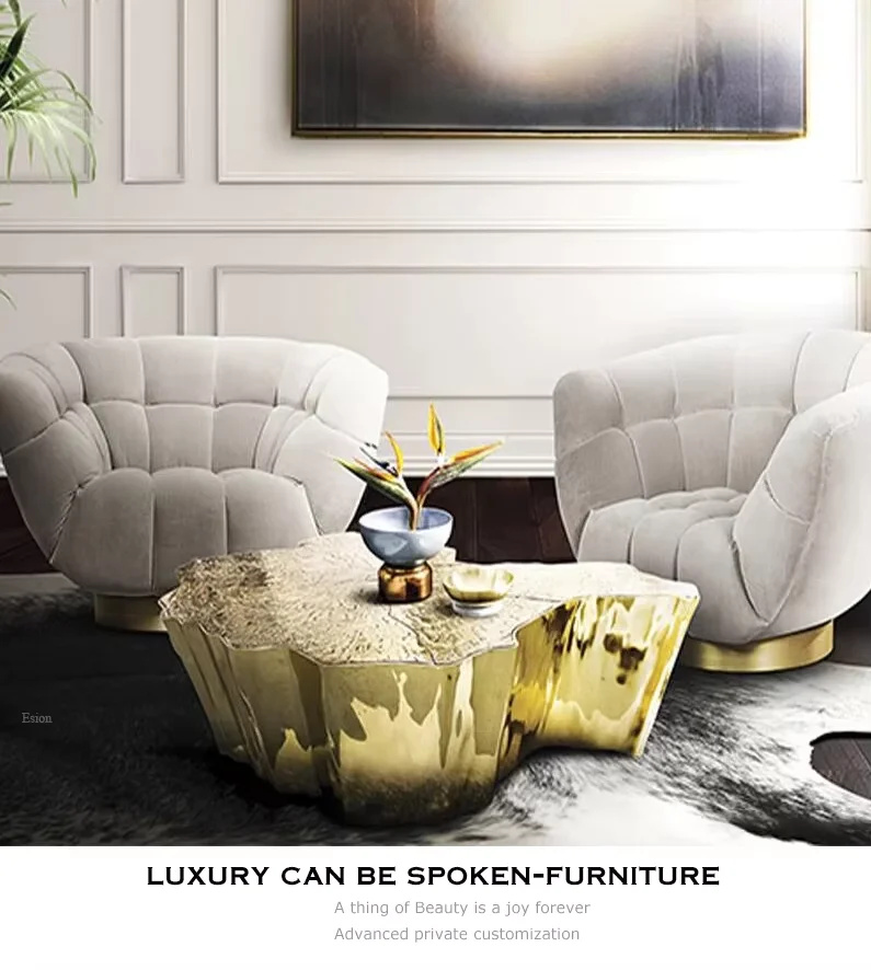 Modern Irregular Golden Tea Table Italian Luxury Furniture Design Center Table With Wheels Gold Stainless Steel Coffee Table