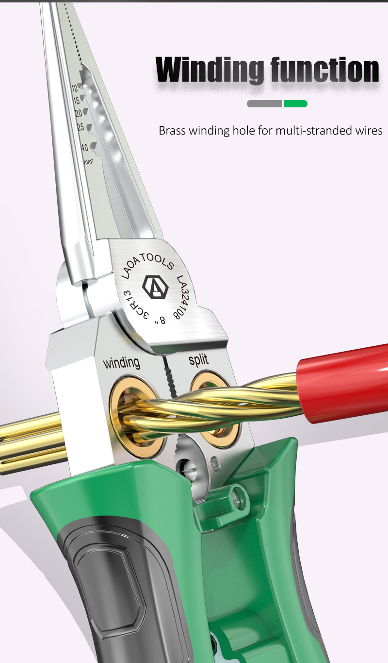 Laoa 8-In-1 Stainless Steel Multifunctional Electrician Wire Stripping and Winding Pliers with Measuring Pen LA324108