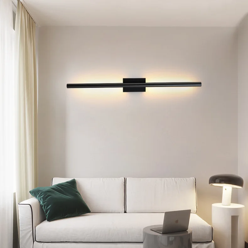 Modern Simple Linear Tube Led Wall Lamp up Down Background Led Wall Sconce Black Gold Bedside Corridor Living Room Wall Light