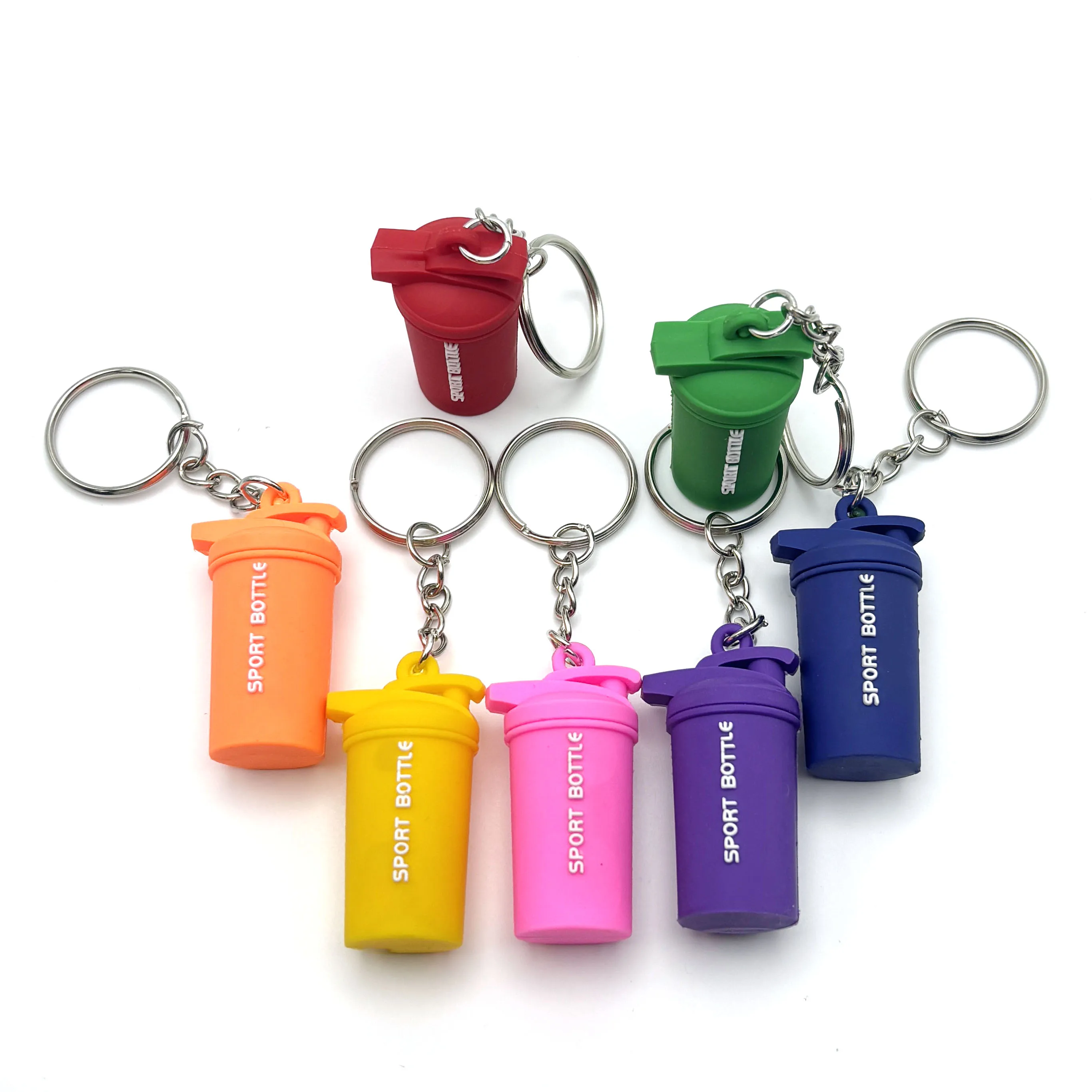 Ready To Ship Gym Sport Bottle 3d Pvc Key Chain Protein Powder Shake