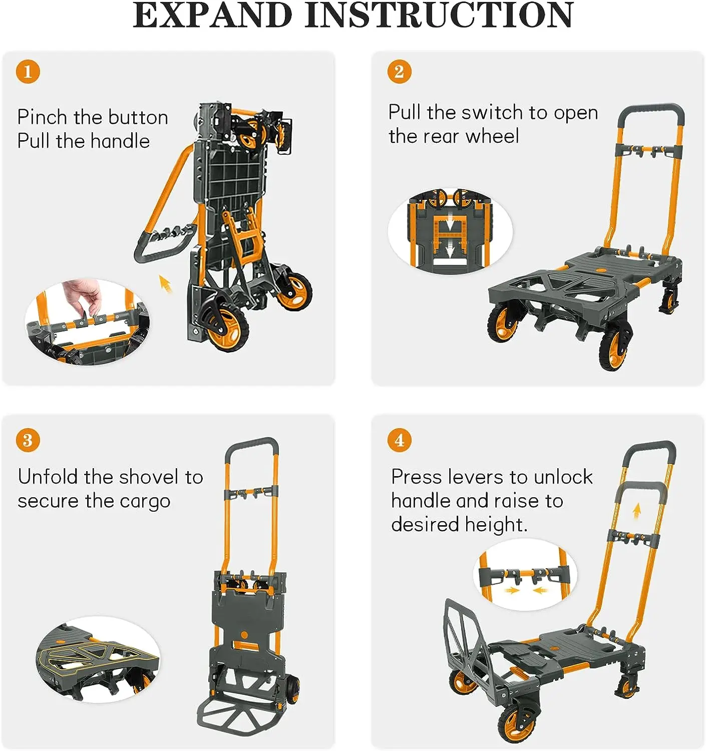 Folding Hand Truck and Dolly Capacity Portable Aluminum Luggage Cart Telescoping Handle Portable Dolly Cart