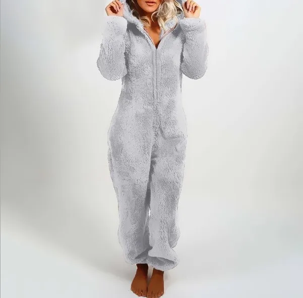 Winter warm pyjamas women onesies fluffy fleece jumpsuits sleepwear overall  hood sets pajamas for women adult