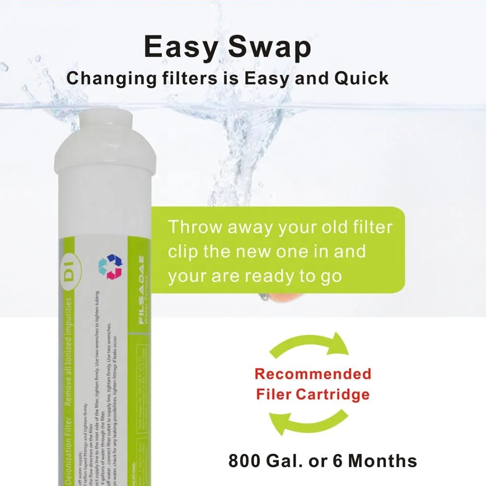 Inline Deionization(di) Water Filter 10" X 2" For Under Sink Reverse