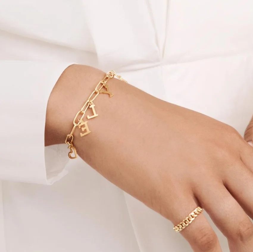 Custom Personalized Initial Monogram Link Chain Bracelet Stainless Steel 18K Gold Plated Letter Bracelet Jewelry for Gifts