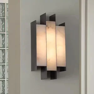 Modern Simple Designer Hotel Room Wall Lamp Copper Material with Natural Spanish Marble Recessed Installation for Living Room