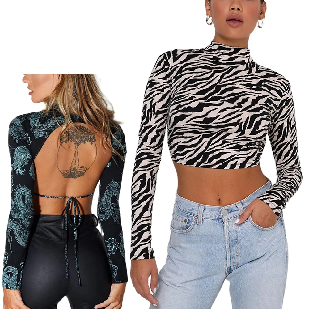 Womens Turtle Neck Zebra Print Long 