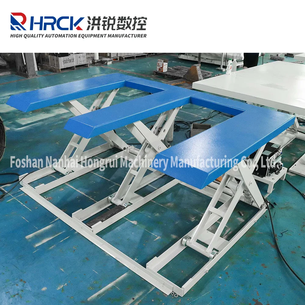 Hongrui 1500kg E Type Double Scissors Hydraul Lift Tables  for Tray Lifting for Furniture Workshop Operation