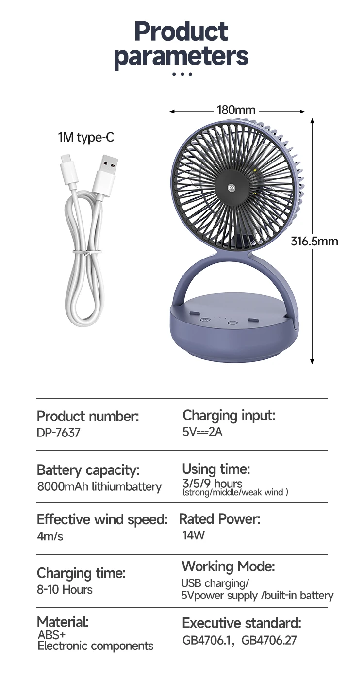 Dp Automatic Rotating Fan Folding Hand High Speed Electric Fan 18650 Lithium Rechargeable Mini