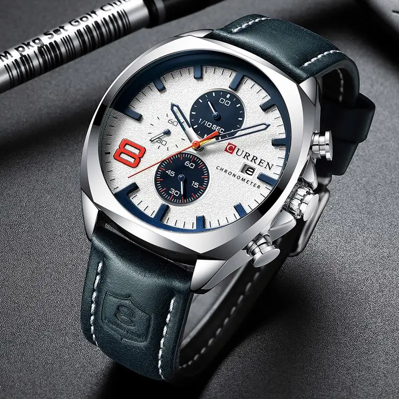 メル刈機♠キングオブクラブ※The watch is Running！※※ CURREN 8324 King White Man Quartz Watch - Stylish & Durable