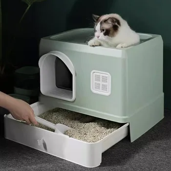 2025 New Design Cat Litter Box Splash Proof Fully Enclosed Idyllic Large Cat Toilet Deodorization Basin for Cats