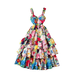 2026 Women's Slimming Halter Dress French Waist Ruffled Skirt Casual Sexy Translucent Print Holiday Wear-XL Autumn Winter