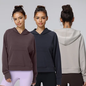 Modal Air Layer Running Training Hooded Pullover Sweatshirt Solid Style Long Sleeve Casual Outdoor Sports Jacket for Yoga Top