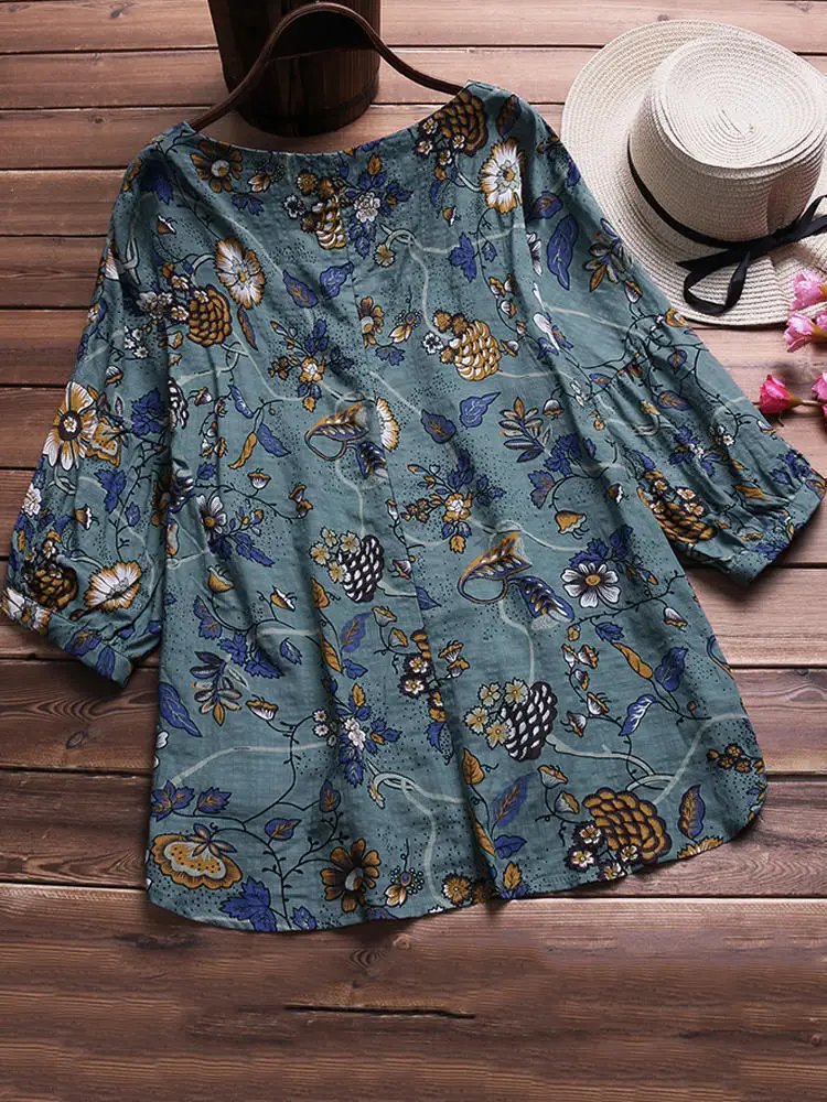 2022 New Design Floral Printed Plus Size Loose Causal Women Shirts  OC515