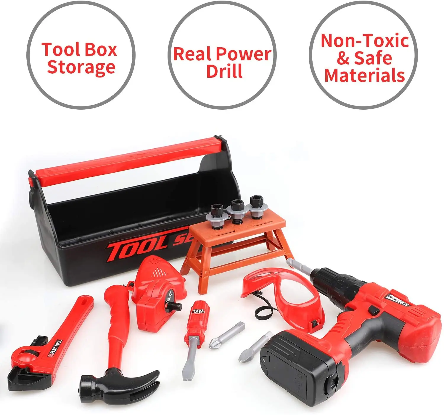 STEAM Kids Tool Set with Power Toy Drill Toy Tool Set Contains Tool Box  and Toy Hammer, Power Drill Educational Set for Kids