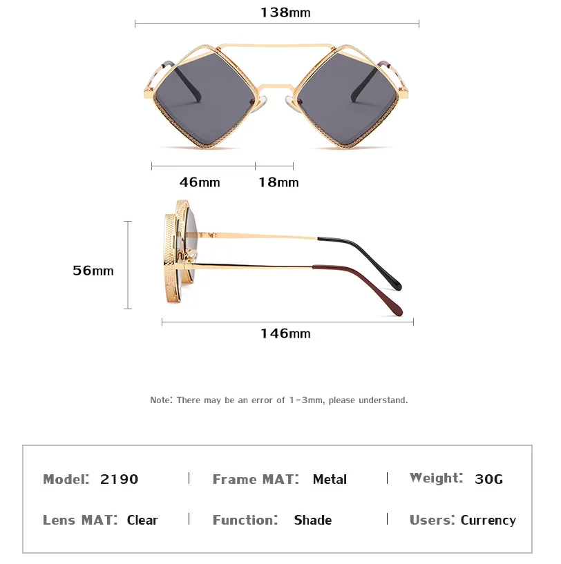 2023 Vintage Steampunk Sunglasses Men's Hollowout Diamond Frame