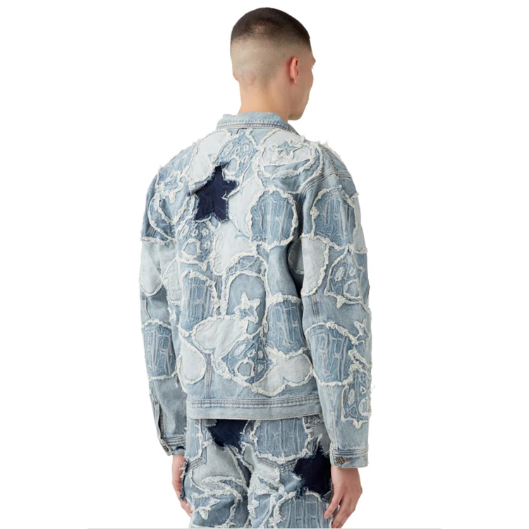 DiZNEW Wholesale Customized Printing Vintage Washed Jacket Blue and White Plus Size Coat Pure Cotton High Quality Jacket