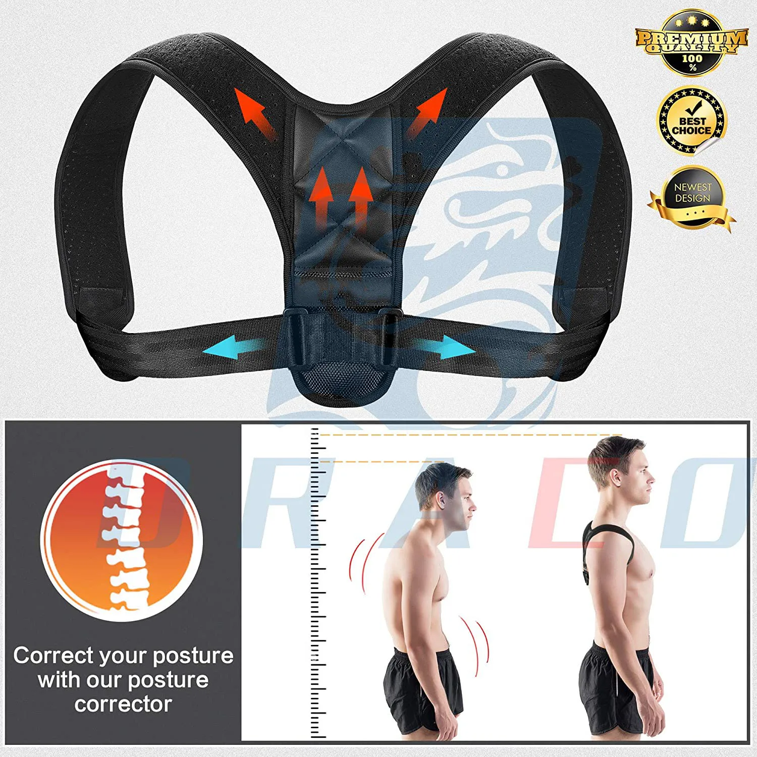 BSCI Factory OEM Custom Adjustable Upper Back Brace Update Neoprene Posture Corrector