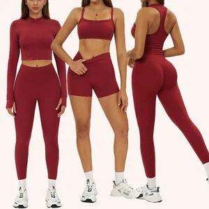 2026 Plus Size Women's Workout Gym Fitness Sets Activewear Yoga Suit Zipper Jacket XL Size Solid 5 Pieces Sports Clothing