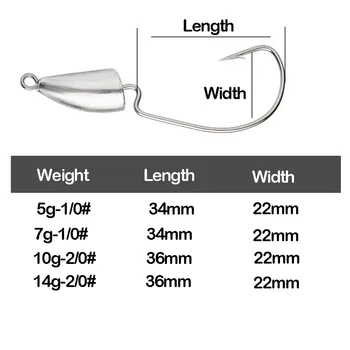 JOHNCOO Bullet Jig Heads Swimbait Hook Bass Fishing Texas Rig Hook Saltwater Freshwater Offset Weighted Weedless Hook – Soft Lure – view 3