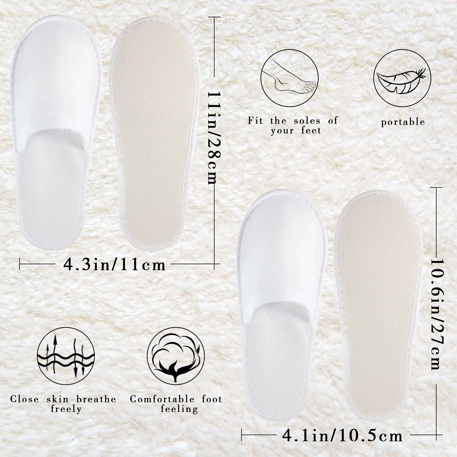 Ciabatte Da Hotel Bianche, Unisex, Taglia Unica (39-42), In Cotone Waffle, Antiscivolo, Leggere, Per Viaggio E Casa
