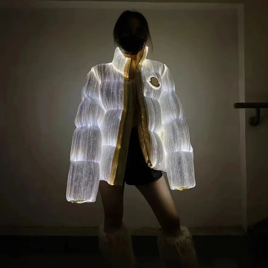 Custom Led Fiber Optic Jacket Light Flashing Fiber Optic Puffer Jacket Men New Fashion Winter Womens Luminous Down Jacket