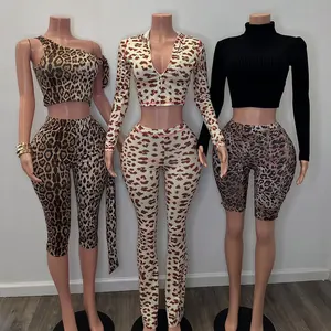 Manufacturer 2025 Loungewear Sports Zip up Hooded Crop Top & Women's Leggings Custom logo Activewear Leopard Print Two Piece Set