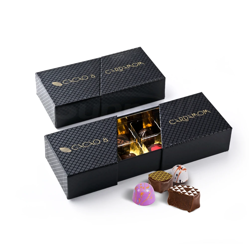 Luxury Unique Empty Black Cardboard Chocolate Box Customize Drawer  Chocolate Gift Box With Plastic Tray And Ribbon - Buy Luxury Unique Empty Black  Cardboard Chocolate Box Customize Drawer Chocolate Gift Box With