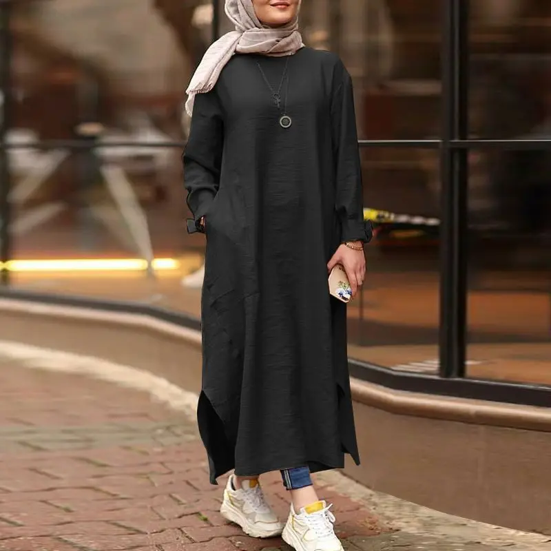 Simple Style Long Sleeve Muslim Round Neck Tunic Tops Ladies Tops Blouse Islamic Clothing for Modest Muslimah Malaysia Blouse