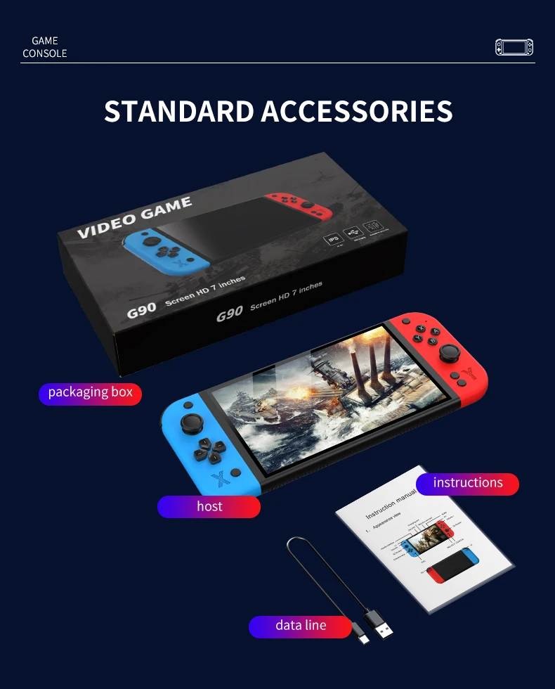 G90 7 Inch IPS Screen Retro Handheld Game Built-in 19,000+ Games Console Linux System with WiFi Connection for Factory Wholesale