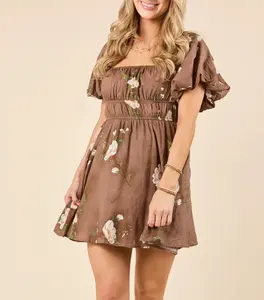 2026 Summer European Women's Casual Floral Printed Dress Hot Selling Flower  Style Natural Dress