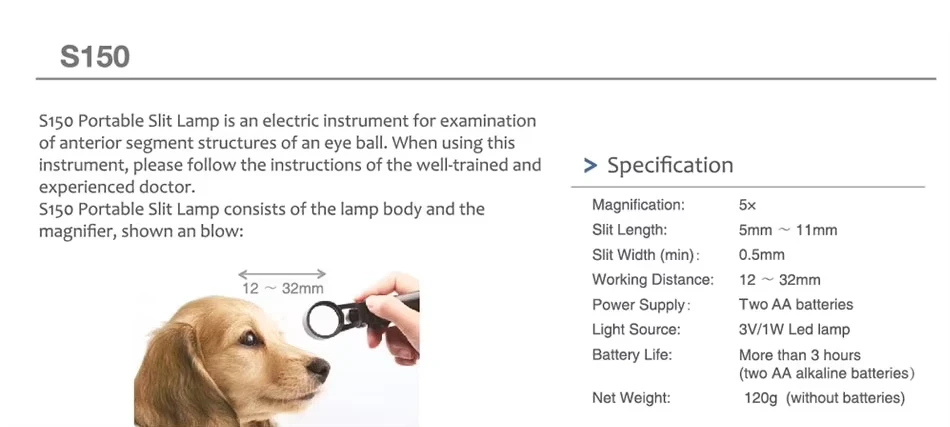 S150 Ophthalmic Slit Lamp Portable Slitlamp Microscope Digital Handheld Veterinary Slit Lamp Microscope